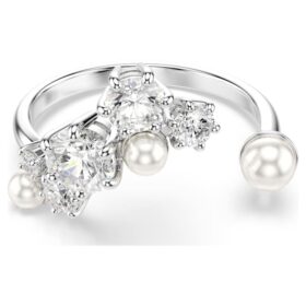 Anello aperto Constella con perla di cristallo, tagli rotondi, bianco, placcato in rodio Anello aperto Constella con perla di cristallo, tagli rotondi, bianco, placcato in rodio