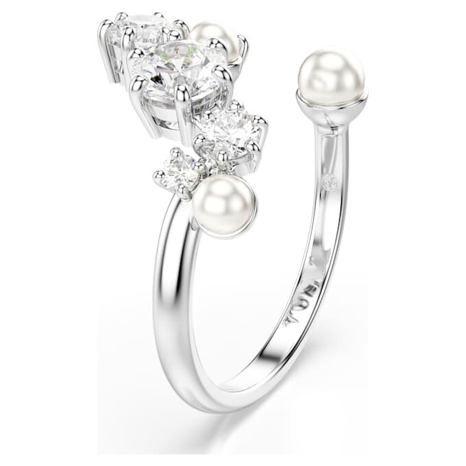 Anello aperto Constella con perla di cristallo, tagli rotondi, bianco, placcato in rodio Anello aperto Constella con perla di cristallo, tagli rotondi, bianco, placcato in rodio