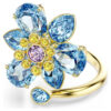 Anello aperto Idyllia con tagli misti, fiore, blu, placcato oro Anello aperto Idyllia con tagli misti, fiore, blu, placcato oro