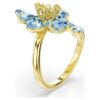Anello aperto Idyllia con tagli misti, fiore, blu, placcato oro Anello aperto Idyllia con tagli misti, fiore, blu, placcato oro