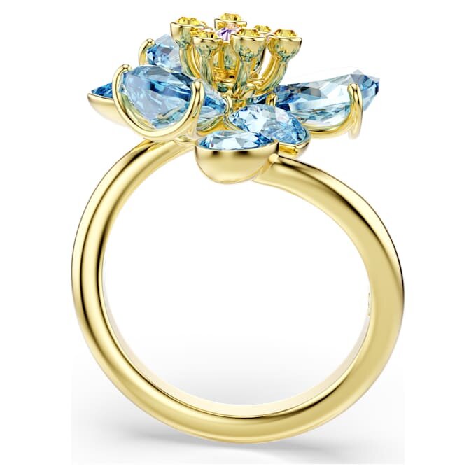 Anello aperto Idyllia con tagli misti, fiore, blu, placcato oro Anello aperto Idyllia con tagli misti, fiore, blu, placcato oro