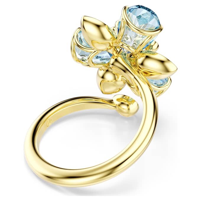 Anello aperto Idyllia con tagli misti, fiore, blu, placcato oro Anello aperto Idyllia con tagli misti, fiore, blu, placcato oro