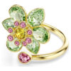Anello aperto Idyllia con tagli misti, fiore, verde, placcato oro Anello aperto Idyllia con tagli misti, fiore, verde, placcato oro