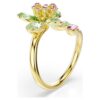 Anello aperto Idyllia con tagli misti, fiore, verde, placcato oro Anello aperto Idyllia con tagli misti, fiore, verde, placcato oro