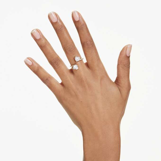 Anello aperto Mesmera con taglio a cuore, pavé, bianco, placcato oro Anello aperto Mesmera con taglio a cuore, pavé, bianco, placcato oro