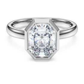 Anello con castone ottagonale, diamanti sintetici 2,0 carati in totale, forma ottagonale, oro bianco 14K Anello con castone ottagonale, diamanti sintetici 2,0 carati in totale, forma ottagonale, oro bianco 14K
