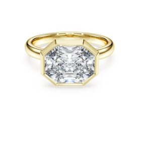 Anello con castone ottagonale, diamanti sintetici 3,0 Ct in totale, forma ottagonale, oro giallo 14K Anello con castone ottagonale, diamanti sintetici 3,0 Ct in totale, forma ottagonale, oro giallo 14K
