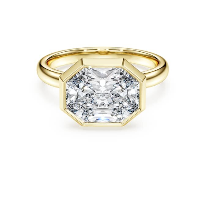 Anello con castone ottagonale, diamanti sintetici 3,0 Ct in totale, forma ottagonale, oro giallo 14K Anello con castone ottagonale, diamanti sintetici 3,0 Ct in totale, forma ottagonale, oro giallo 14K