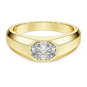 Anello con fascia ottagonale, diamanti sintetici 1,0 Ct in totale, forma ottagonale, oro giallo 14K Anello con fascia ottagonale, diamanti sintetici 1,0 Ct in totale, forma ottagonale, oro giallo 14K