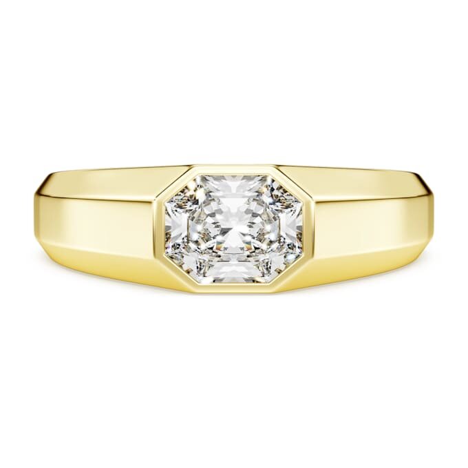 Anello con fascia ottagonale, diamanti sintetici 1,0 Ct in totale, forma ottagonale, oro giallo 14K Anello con fascia ottagonale, diamanti sintetici 1,0 Ct in totale, forma ottagonale, oro giallo 14K