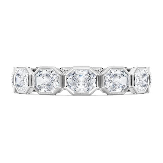 Anello con fascia ottagonale, diamanti sintetici 2,4 carati in totale, forma ottagonale, oro bianco 14K Anello con fascia ottagonale, diamanti sintetici 2,4 carati in totale, forma ottagonale, oro bianco 14K