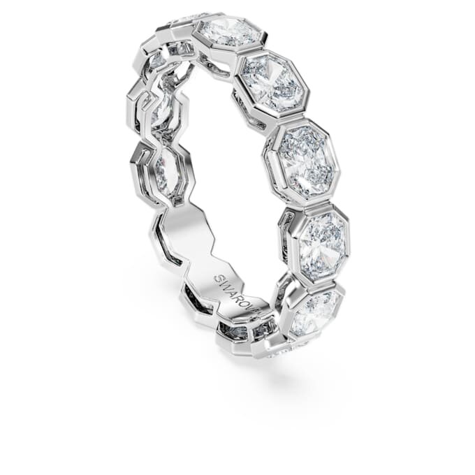 Anello con fascia ottagonale, diamanti sintetici 2,4 carati in totale, forma ottagonale, oro bianco 14K Anello con fascia ottagonale, diamanti sintetici 2,4 carati in totale, forma ottagonale, oro bianco 14K