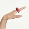 Anello con motivo Idyllia, tagli misti, fragola, rosso, placcato oro
