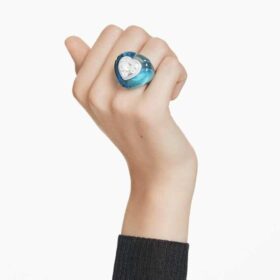 Anello da cocktail Dulcis con taglio a cuore, pavé, cuore, blu