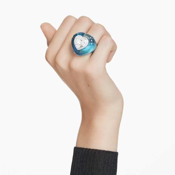 Anello da cocktail Dulcis con taglio a cuore, pavé, cuore, blu Anello da cocktail Dulcis con taglio a cuore, pavé, cuore, blu