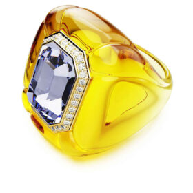 Anello da cocktail Dulcis con taglio a cuscino, pavé, giallo