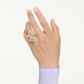 Anello da cocktail Gema con tagli misti, multicolore, placcato in oro