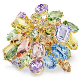 Anello da cocktail Gema con tagli misti, multicolore, placcato in oro