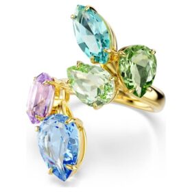 Anello da cocktail Gema con tagli misti, multicolore, placcato in oro