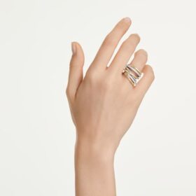 Anello da cocktail Hyperbola, taglio rotondo, bianco, finitura in metalli misti