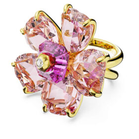 Anello da cocktail Idyllia Flower, rosa, placcato oro