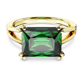 Anello da cocktail Stilla con taglio rettangolare, verde, placcato oro