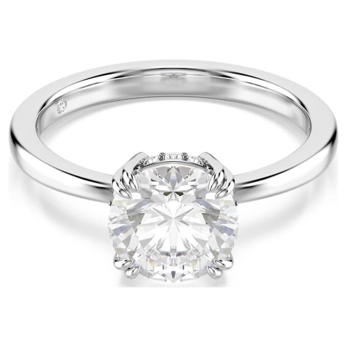 Anello da cocktail Stilla con taglio rotondo, bianco, finitura argento Anello da cocktail Stilla con taglio rotondo, bianco, finitura argento