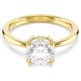 Anello da cocktail Stilla con taglio rotondo, bianco, placcato oro