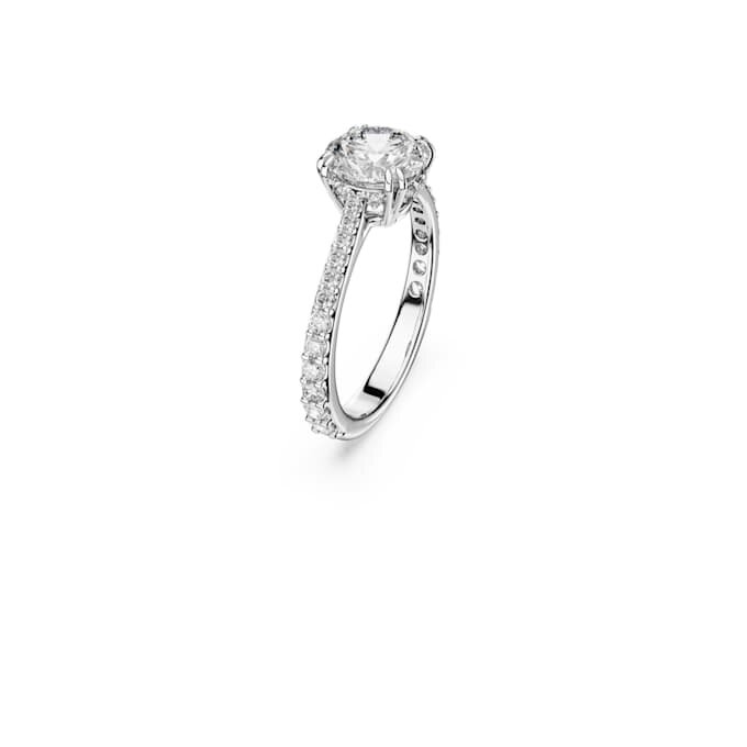 Anello da cocktail Stilla con taglio rotondo, pavé, bianco, finitura argento Anello da cocktail Stilla con taglio rotondo, pavé, bianco, finitura argento