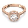 Anello da cocktail Una Angelic, taglio rotondo, pavé, bianco, placcato oro rosa