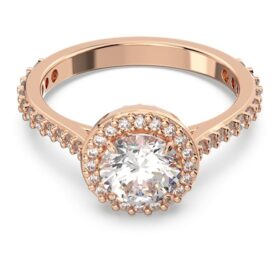 Anello da cocktail Una Angelic, taglio rotondo, pavé, bianco, placcato oro rosa