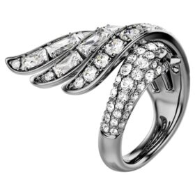 Anello della collezione Vienna “Swan”, bianco, placcato in rutenio