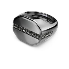 Anello Dextera a forma ottagonale, taglio rotondo, nero, placcato in rutenio