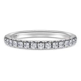 Anello Eternity con diamanti sintetici 0,4 Ct in totale, forma rotonda, oro bianco 14K Anello Eternity con diamanti sintetici 0,4 Ct in totale, forma rotonda, oro bianco 14K