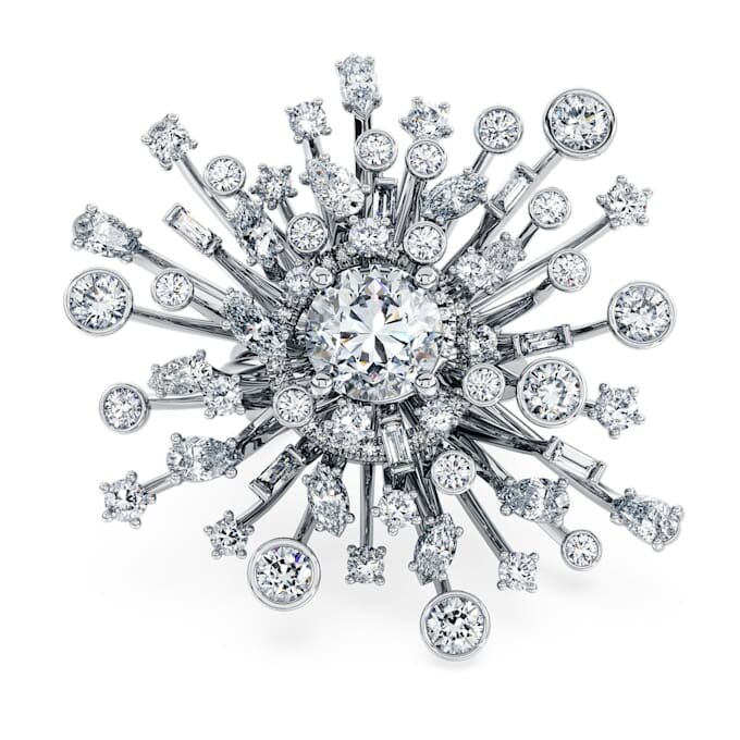 Anello Galaxy con diamanti sintetici da 9,5 carati in totale, forme miste, oro bianco 18 carati Anello Galaxy con diamanti sintetici da 9,5 carati in totale, forme miste, oro bianco 18 carati