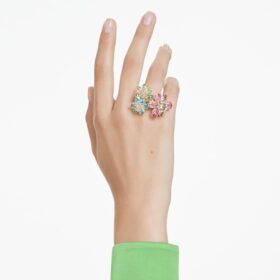 Anello Idyllia con tagli misti, fiore, multicolore, placcato oro Anello Idyllia con tagli misti, fiore, multicolore, placcato oro