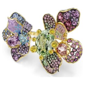 Anello Idyllia con tagli misti, pavé, motivo floreale, multicolore, placcato oro
