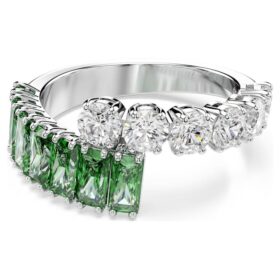 Anello Matrix con tagli misti, verde, placcato in rodio