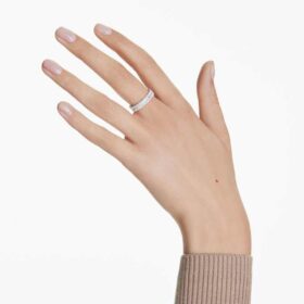 Anello Matrix con taglio a baguette, bianco, finitura argento
