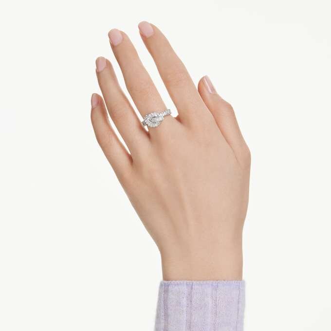 Anello Matrix con taglio a baguette, nodo, bianco, placcato in rodio Anello Matrix con taglio a baguette, nodo, bianco, placcato in rodio