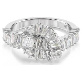 Anello Matrix con taglio a baguette, nodo, bianco, placcato in rodio