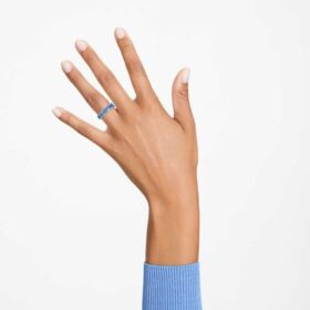 Anello Matrix con taglio baguette, blu, placcato in rodio