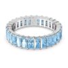 Anello Matrix con taglio baguette, blu, placcato in rodio