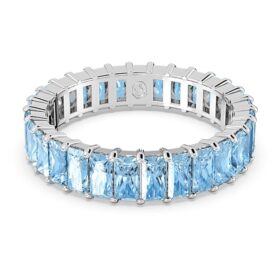 Anello Matrix con taglio baguette, blu, placcato in rodio
