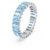 Anello Matrix con taglio baguette, blu, placcato in rodio