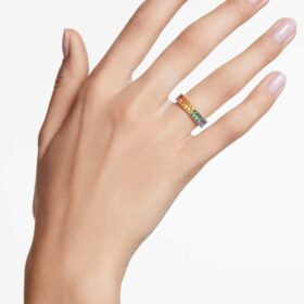 Anello Matrix con taglio baguette, multicolore, placcato oro