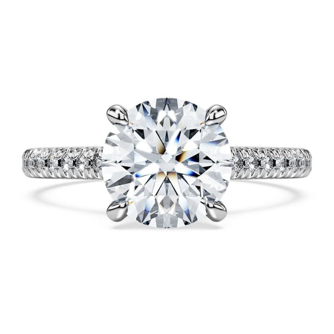 Anello solitario Eternity con diamanti sintetici 2,2 Ct in totale, forma rotonda, oro bianco 14K Anello solitario Eternity con diamanti sintetici 2,2 Ct in totale, forma rotonda, oro bianco 14K
