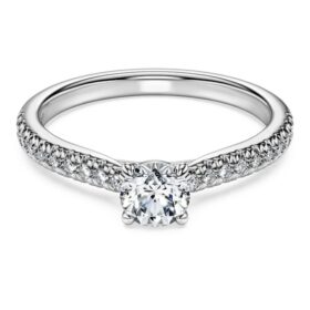 Anello solitario Eternity con diamanti sintetici da 0,7 ct in totale, forma rotonda, oro bianco 14 carati Anello solitario Eternity con diamanti sintetici da 0,7 ct in totale, forma rotonda, oro bianco 14 carati