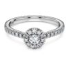 Anello solitario Eternity Halo con diamanti sintetici 0,45 carati in totale, forma rotonda, argento sterling Anello solitario Eternity Halo con diamanti sintetici 0,45 carati in totale, forma rotonda, argento sterling