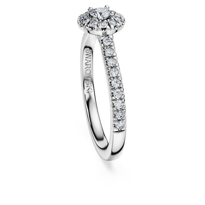 Anello solitario Eternity Halo con diamanti sintetici 0,45 carati in totale, forma rotonda, argento sterling Anello solitario Eternity Halo con diamanti sintetici 0,45 carati in totale, forma rotonda, argento sterling
